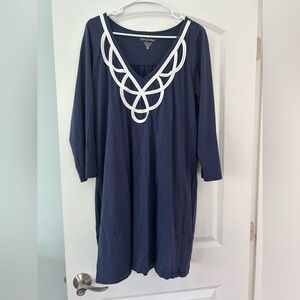 Lilly Pulitzer navy three quarter length sleeve dress. 100% Pima cotton